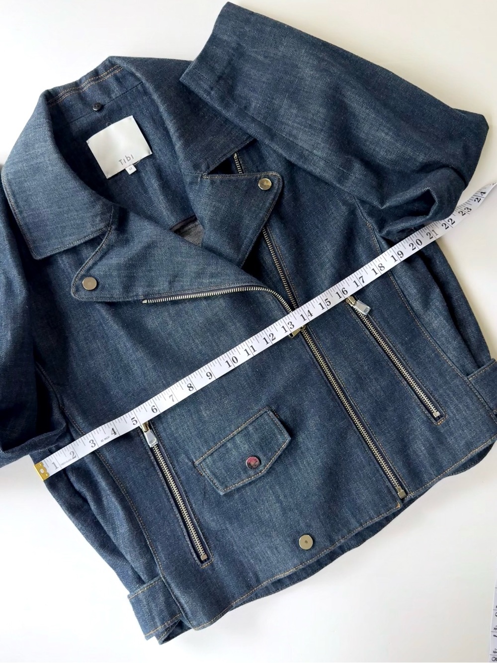 TIBI Raw Denim Oversized Moto Motorcycle Jean Jacket Size M - Picture 13 of 16